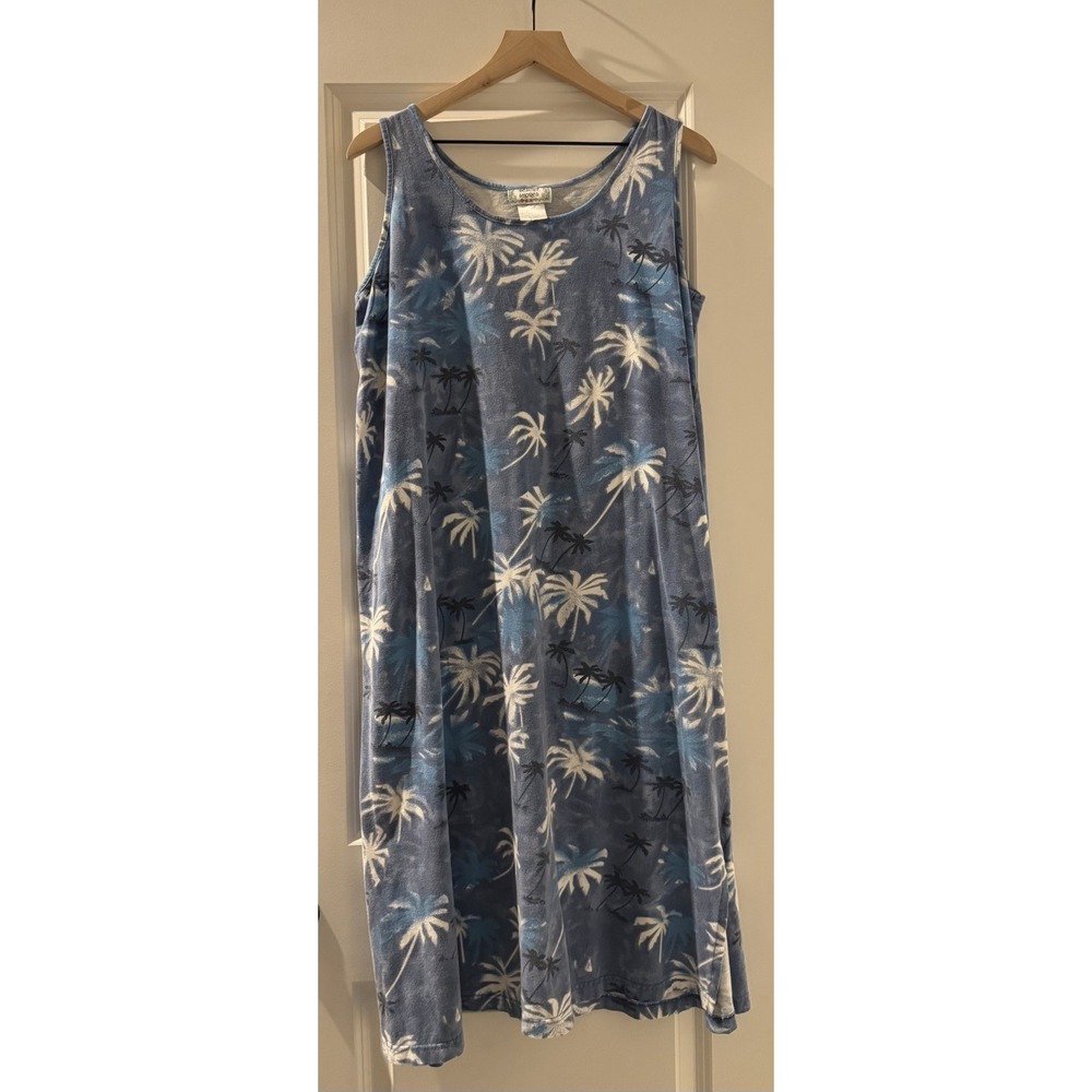 Desert Shores Womens Large Blue Palm Tree Tank Dress Tropical Island Beachy